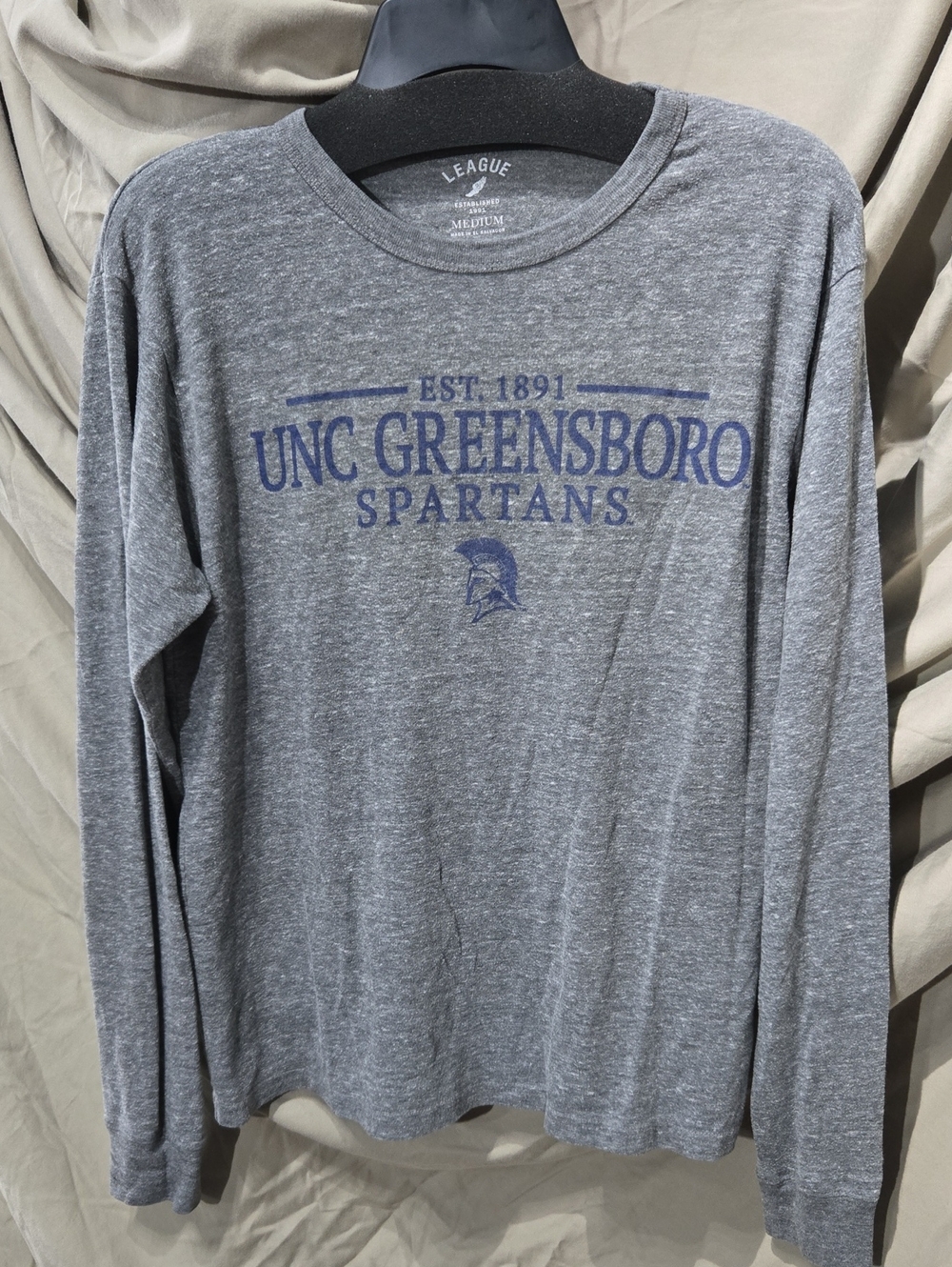 League Gray Long-Sleeve UNC Greensboro Spartans Tee with Blue Print
